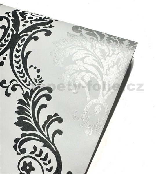 Samolepiace tapety 45 cm x 10 m IMPOL TRADE 9606, strieborno-čierny zámocký vzor na bielom podklade, Samolepiace tapety