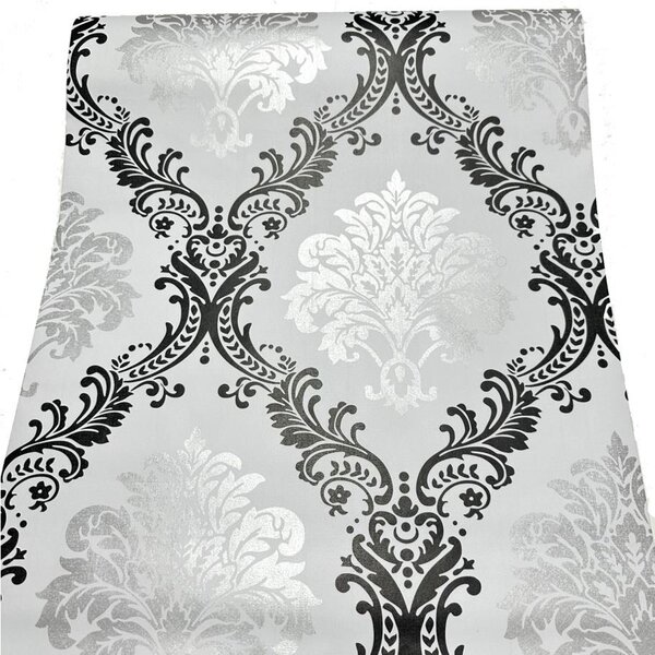 Samolepiace tapety 45 cm x 10 m IMPOL TRADE 9606, strieborno-čierny zámocký vzor na bielom podklade, Samolepiace tapety