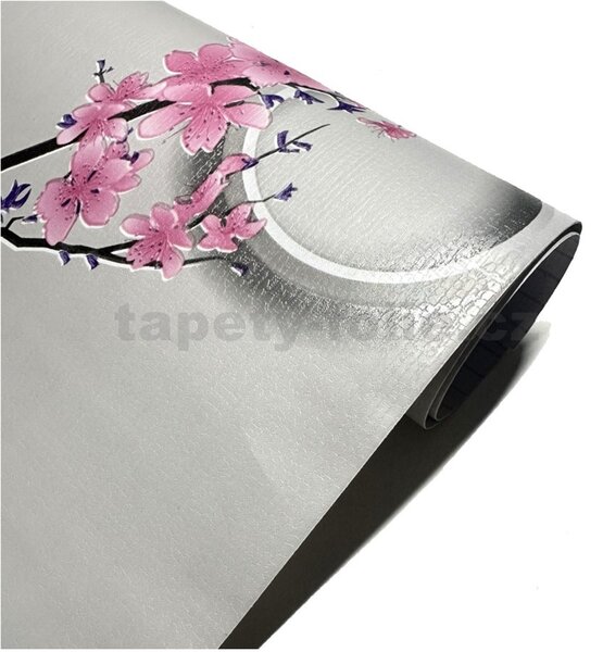 Samolepiace tapety 45 cm x 10 m IMPOL TRADE 9161, čerešňové kvety na sivom podklade, Samolepiace tapety