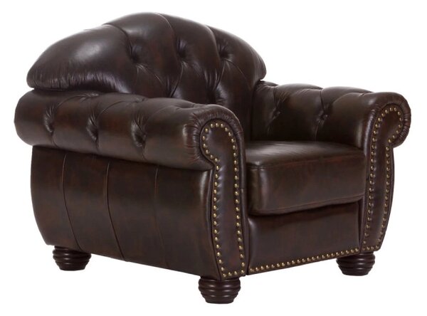 Křeslo Chesterfield Hereford z pravé kůže hnědé