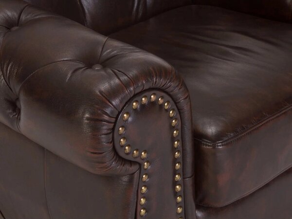 Křeslo Chesterfield Hereford z pravé kůže hnědé