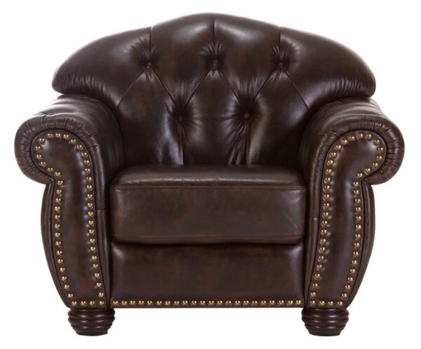 Křeslo Chesterfield Hereford z pravé kůže hnědé