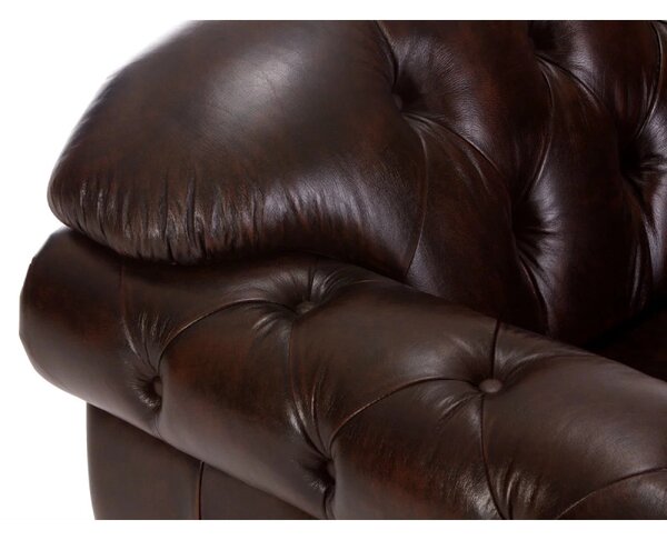 Křeslo Chesterfield Hereford z pravé kůže hnědé