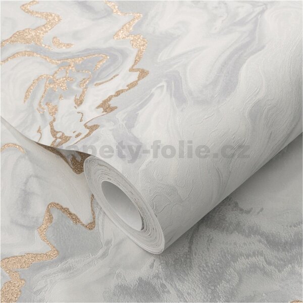 Vliesové tapety na stenu ELLE DECORATION 4 10447-31, rozmer 10,05 m x 0,53 m, mramor sivo-zlatý, Erismann