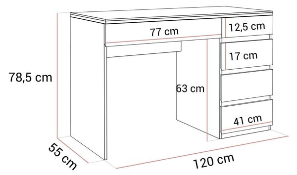 PISACÍ STÔL NESSIE BIELY LESK + STRIEBORNÝ 120 cm