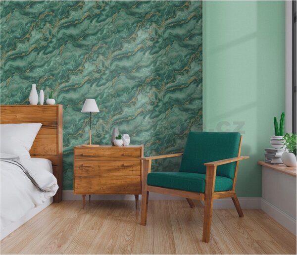 Vliesové tapety na stenu ELLE DECORATION 4 10447-19, rozmer 10,05 m x 0,53 m, mramor zeleno-zlatý, Erismann