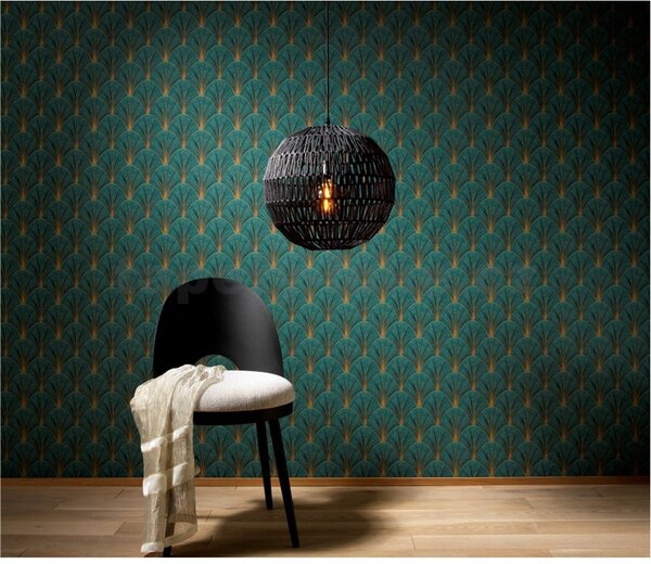 Vliesové tapety na stenu ELLE DECORATION 4 10451-19, rozmer 10,05 m x 0,53 m, art-deco zlaté na zelenom podklade, Erismann
