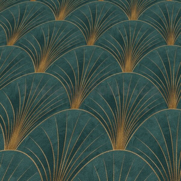 Vliesové tapety na stenu ELLE DECORATION 4 10451-19, rozmer 10,05 m x 0,53 m, art-deco zlaté na zelenom podklade, Erismann