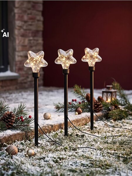 Sinsay - Súprava zapichovacích LED záhradných svetiel s motívom hviezdičky 3 pack - čierna