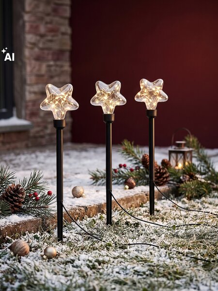 Sinsay - Súprava zapichovacích LED záhradných svetiel s motívom hviezdičky 3 pack - čierna
