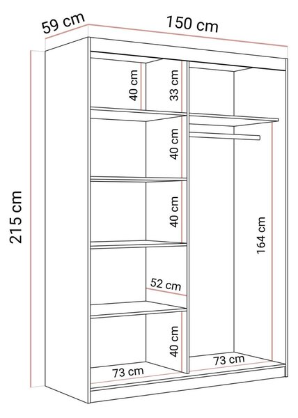 ŠATNÍKOVÁ SKRIŇA S POSUVNÝMI DVERAMI CYNTIA BIELA + ZLATÉ LIŠTY 150 cm