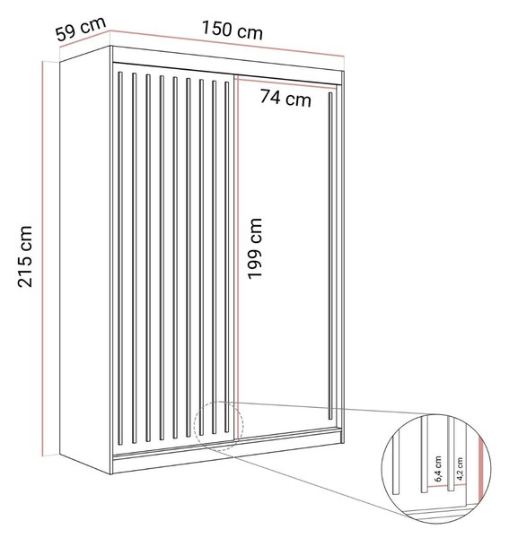 ŠATNÍKOVÁ SKRIŇA S POSUVNÝMI DVERAMI CYNTIA BIELA + ZLATÉ LIŠTY 150 cm