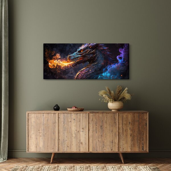 Obraz - Drak pľuvajúce plamene (120x50 cm)