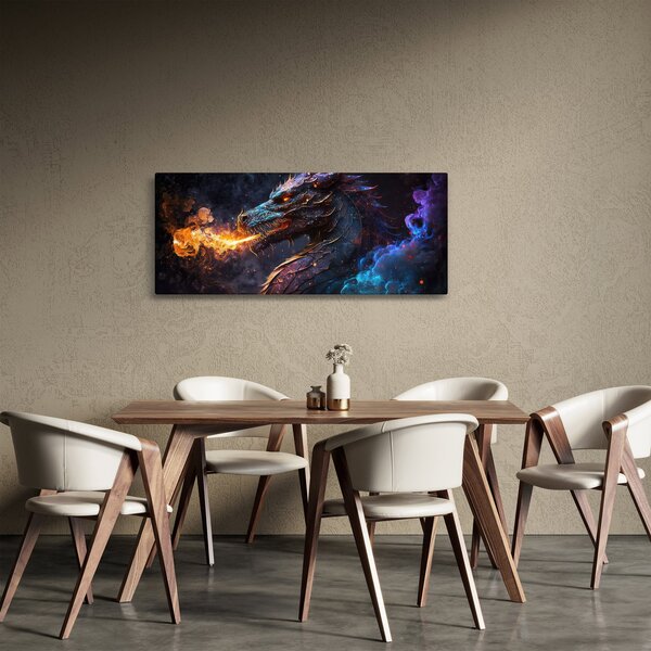 Obraz - Drak pľuvajúce plamene (120x50 cm)