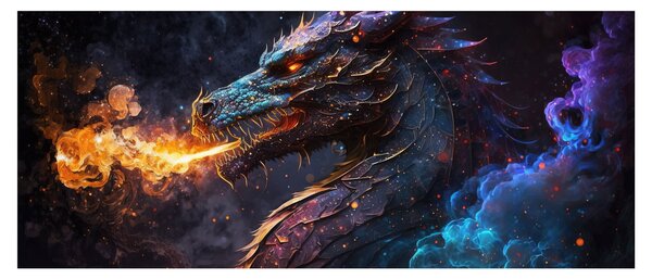 Obraz - Drak pľuvajúce plamene (120x50 cm)