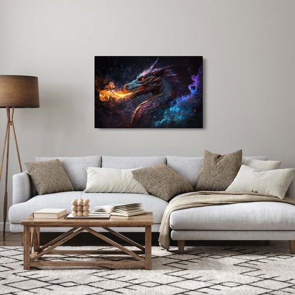Obraz - Drak pľuvajúce plamene (90x60 cm)