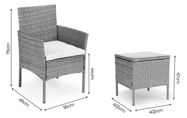 ZÁHRADNÝ SET CONO SLIM ŠEDÝ 2 x STOLIČKA + STOLÍK