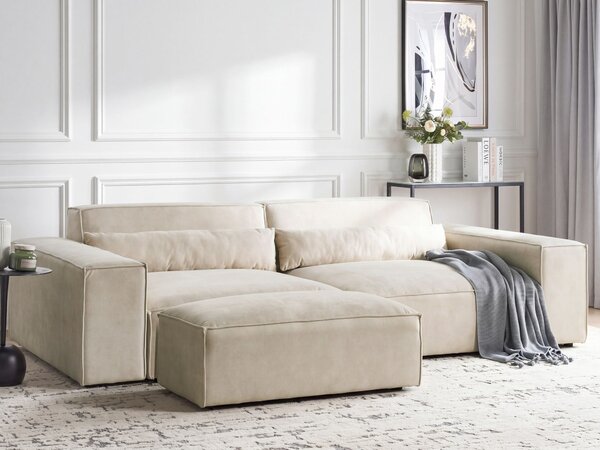 2-miestna modulárna pohovka s taburetom béžová zamatové čalúnenie nohy zo syntetického materiálu minimalistický moderný štýl