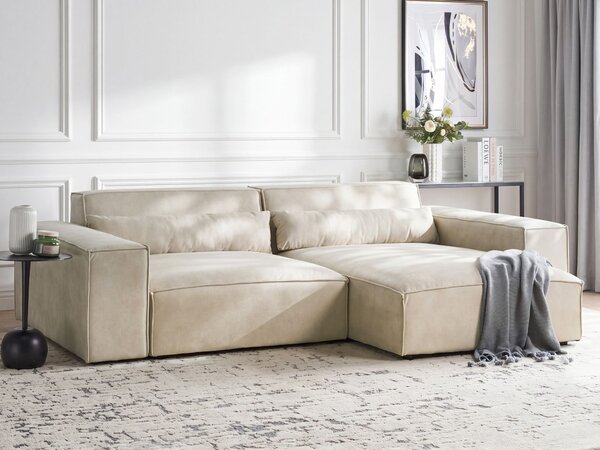 2-miestna modulárna rohová pohovka ľavostranná béžová zamatové čalúnenie nohy zo syntetického materiálu minimalistický moderný štýl