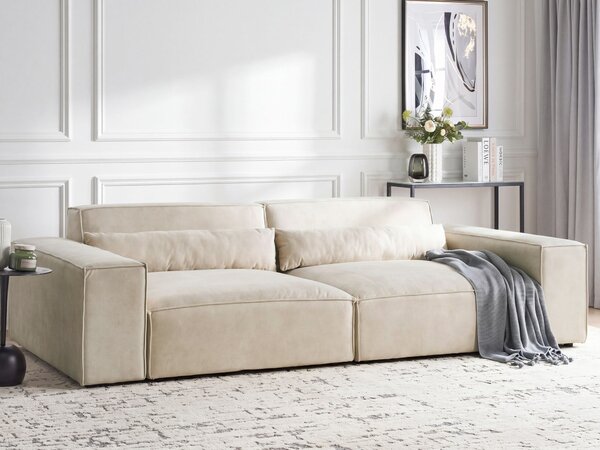 2-miestna modulárna pohovka béžová zamatové čalúnenie nohy zo syntetického materiálu minimalistický moderný štýl obývacia izba