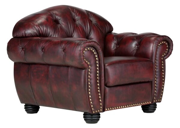 Křeslo Chesterfield Hereford z pravé kůže červené