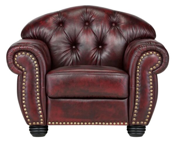 Křeslo Chesterfield Hereford z pravé kůže červené