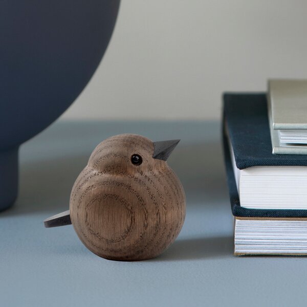 Drevený vtáčik Mini Sparrow Smoke Stained Oak