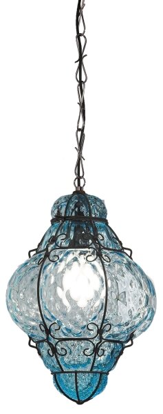 SIRU- Luster na reťazi CLASSIC 1xE27/60W/230V pr. 30 cm modrá/čierna benátske sklo