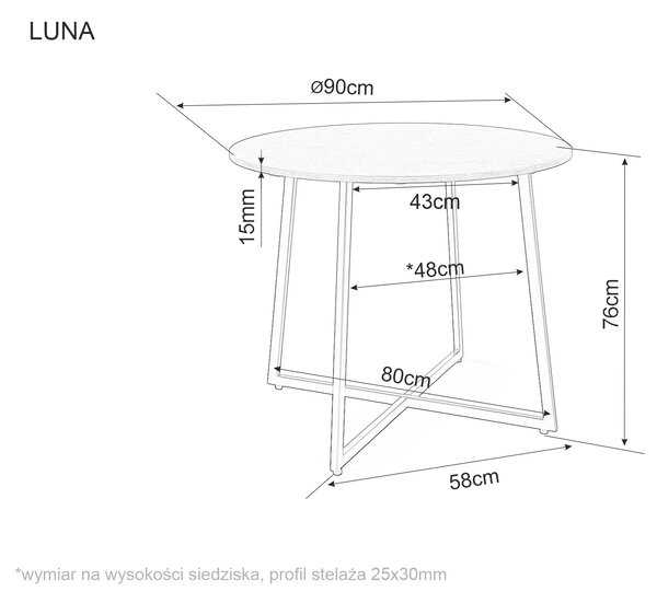 Okrúhly jedálenský stôl s doskou v dekore mramor LUNA 90x90