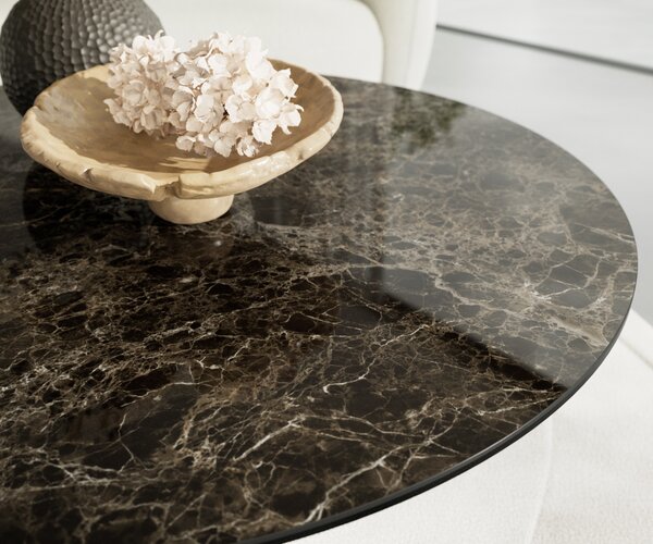DELIFE Konferenčný stolík Edge okrúhly 100x100 cm keramika Laminam® Emperador Extra Lucidato tmavohnedá Trive kov čierna