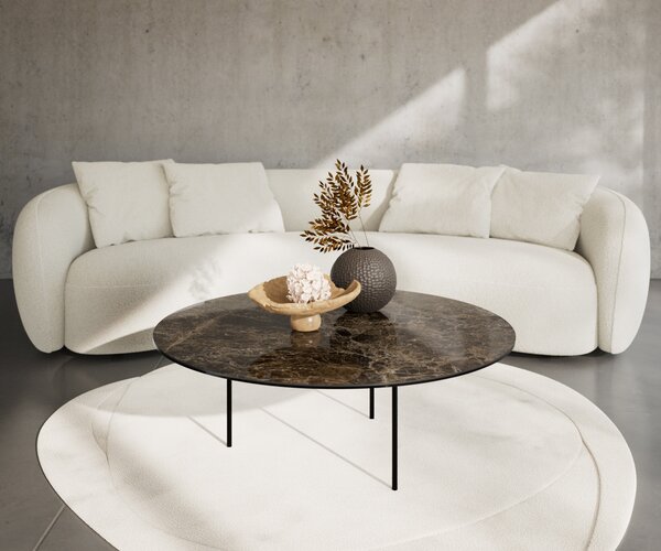DELIFE Konferenčný stolík Edge okrúhly 100x100 cm keramika Laminam® Emperador Extra Lucidato tmavohnedá Trive kov čierna