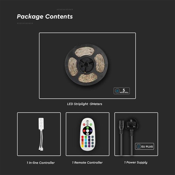 V-TAC Smart WiFi LED pás SET RGB+CCT 13W, 1200lm, vodeodolný IP65 (5m+zdroj+ovládanie)