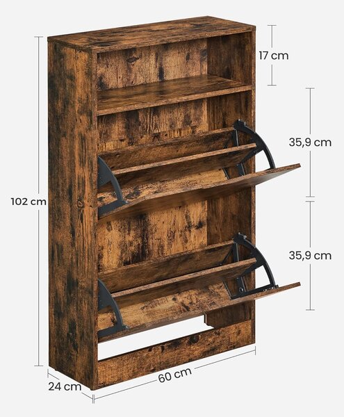 VASAGLE Výklopný botník 60x24x102cm hnedý