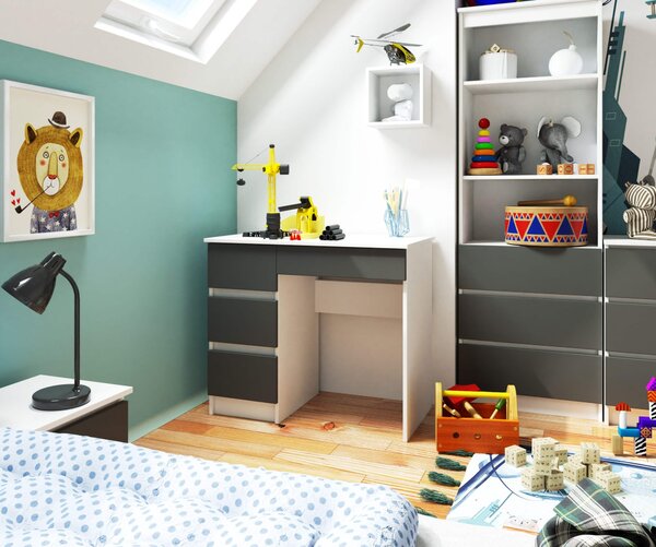Ak furniture Písací stôl A-7 90 cm bílý/šedý levý