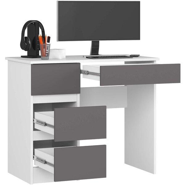 Ak furniture Písací stôl A-7 90 cm bílý/šedý levý