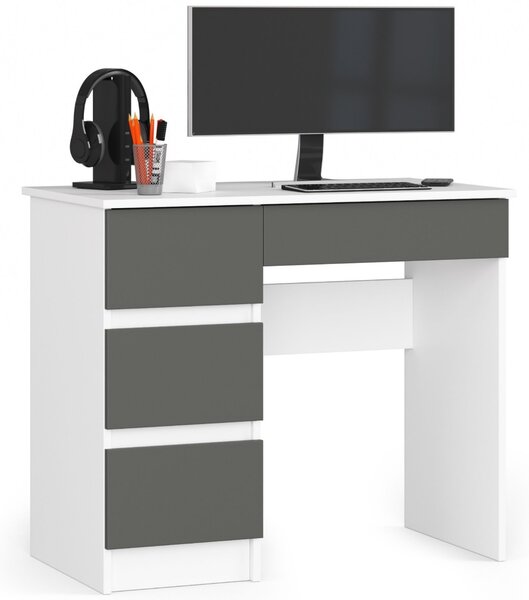 Ak furniture Písací stôl A-7 90 cm bílý/šedý levý