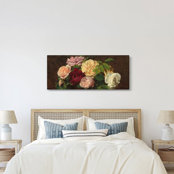 Obraz - Henri Fantin-Latour, Roses de Nice on a Table, reprodukcia (120x50 cm)