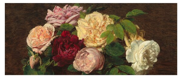 Obraz - Henri Fantin-Latour, Roses de Nice on a Table, reprodukcia (120x50 cm)