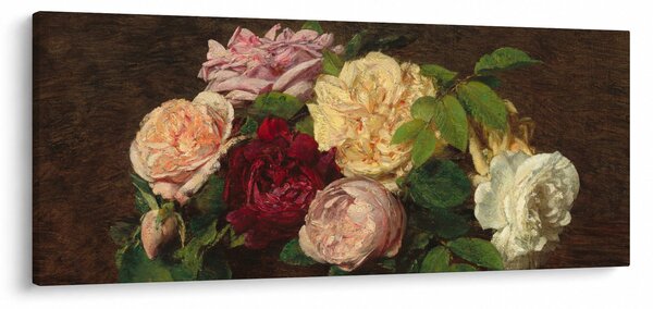Obraz - Henri Fantin-Latour, Roses de Nice on a Table, reprodukcia (120x50 cm)