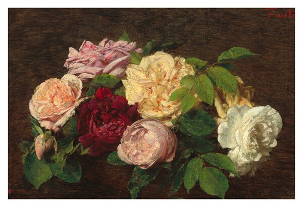 Obraz - Henri Fantin-Latour, Roses de Nice on a Table, reprodukcia (90x60 cm)
