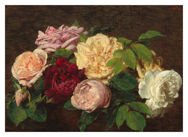 Obraz - Henri Fantin-Latour, Roses de Nice on a Table, reprodukcia (70x50 cm)