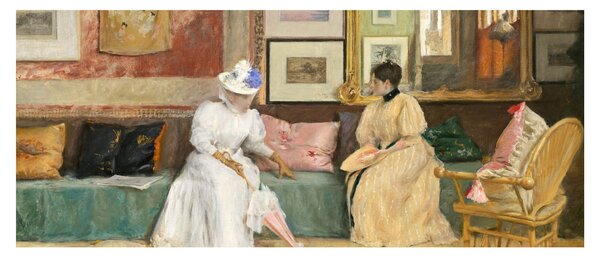 Obraz - William Merritt Chase, A Friendly Call, reprodukcia (120x50 cm)