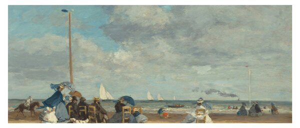 Obraz - Eugène Boudin, Beach at Trouville, reprodukcia (120x50 cm)