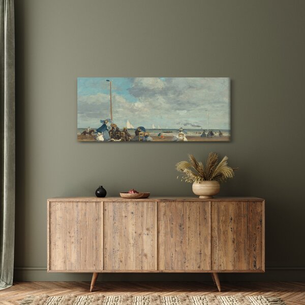 Obraz - Eugène Boudin, Beach at Trouville, reprodukcia (120x50 cm)