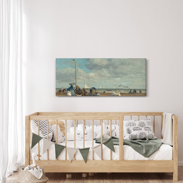 Obraz - Eugène Boudin, Beach at Trouville, reprodukcia (120x50 cm)