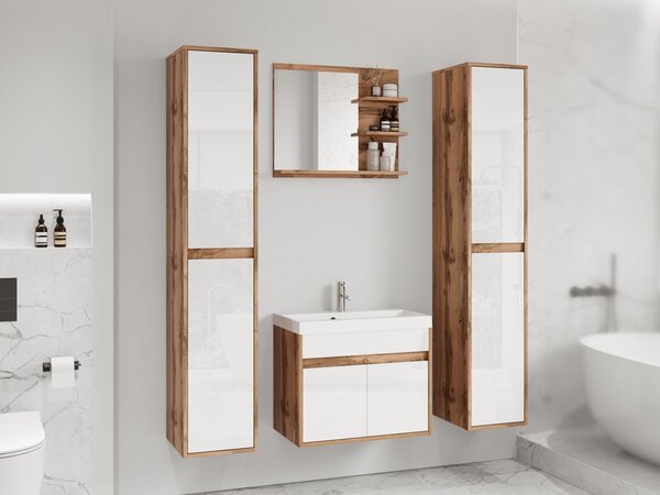 Kúpelňový nábytok Garmuzo XL, Farby: wotan / wotan + biely lesk, Sifón: so sifónom, Umývadlová batéria: nie Mirjan24 5903211328046