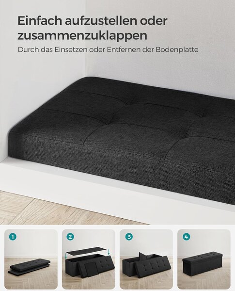 SONGMICS Stolička s úložným priestorom, 110 x 38 x 38 cm, čierna
