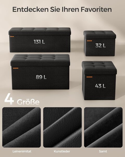 SONGMICS Stolička s úložným priestorom, 110 x 38 x 38 cm, čierna