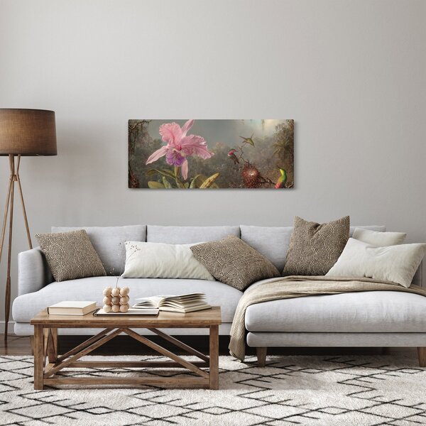 Obraz - Martin Johnson Heade, Cattleya Orchid and Three Hummingbirds, reprodukcia (120x50 cm)