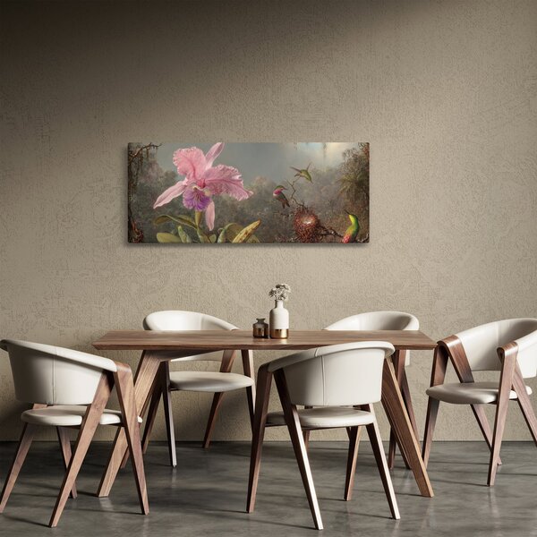 Obraz - Martin Johnson Heade, Cattleya Orchid and Three Hummingbirds, reprodukcia (120x50 cm)